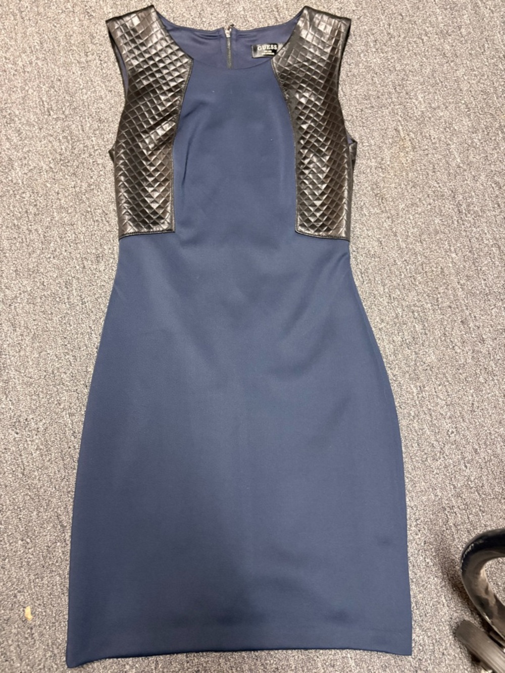 Navy blue Sleeveless Ponte Dress with Quilted Shoulder Panels